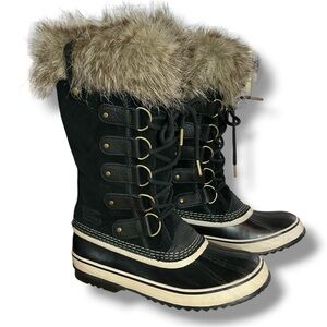 Sorel Black Winter Lace-Up Boots with Faux Fur Cuff
